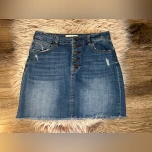 PACSUN women’s distressed button zipper blue jeans mini skirt